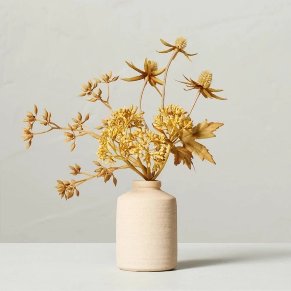 HEARTH & HAND NEW faux bleached sedum & thistle fall arrangement -9”